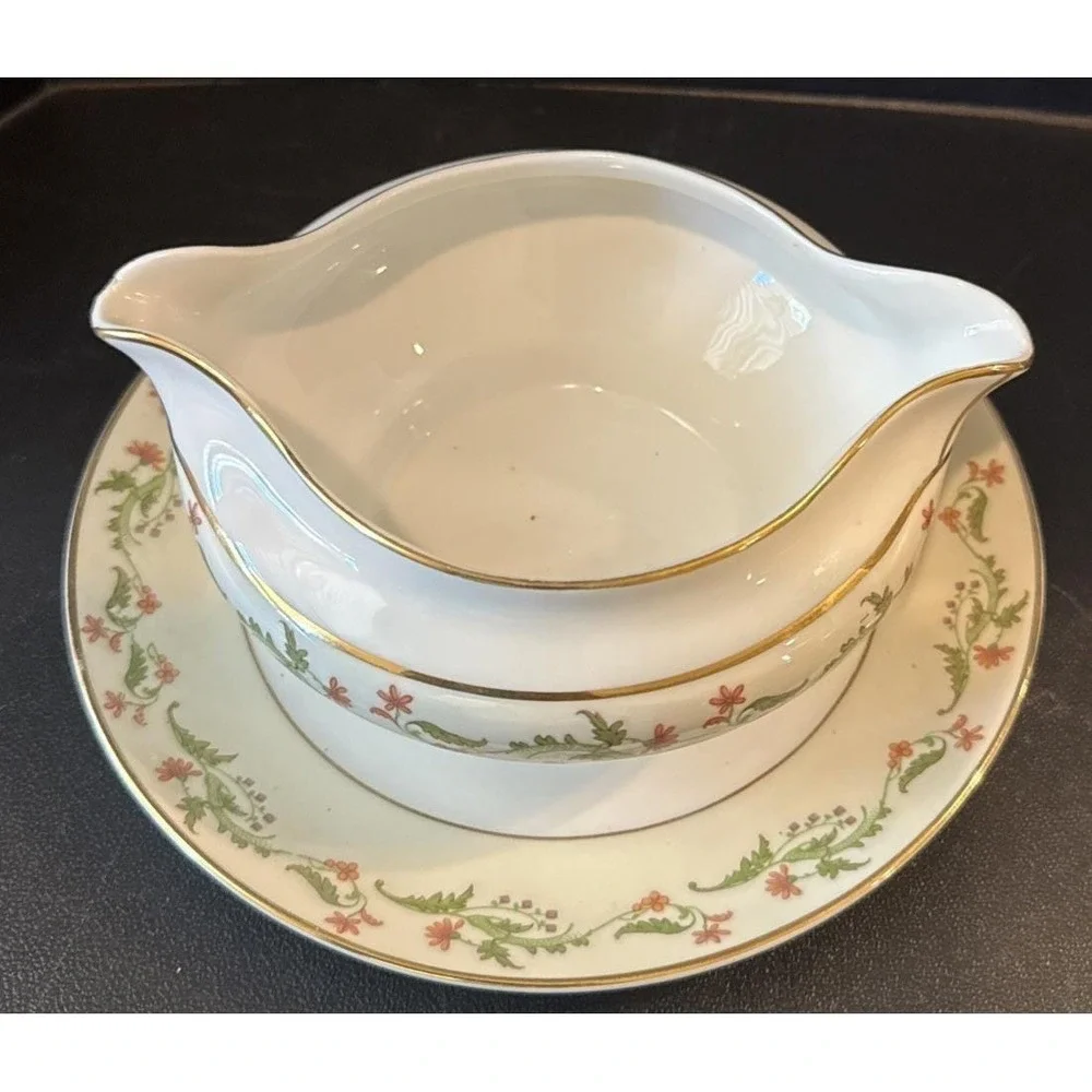 Heinrich Selb‎ Bavaria Germany Gold Trim Pink Flowers Gravy Boat Bowl READ